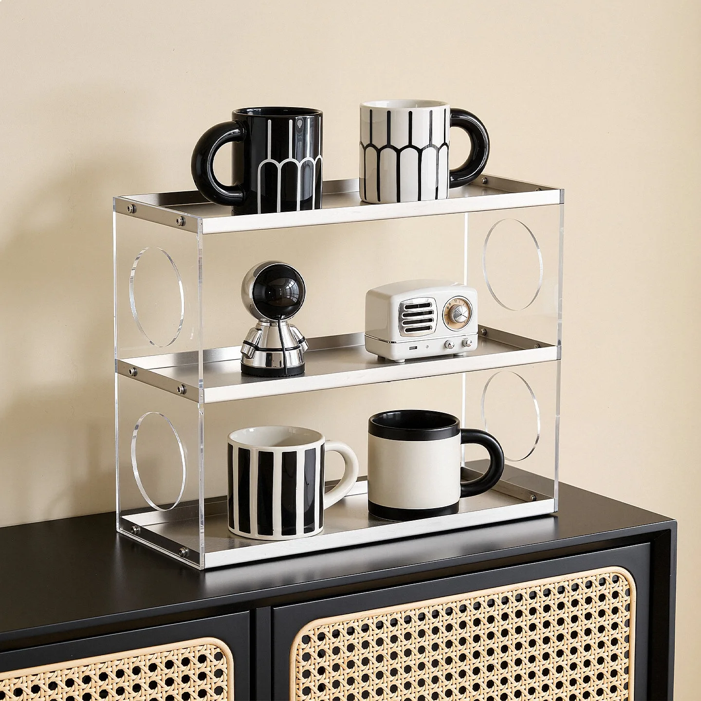 Stainless Steel Cup Holder, 2-Tier Kitchen Countertop Shelf, Bathroom Perfume Rack, Space Saver