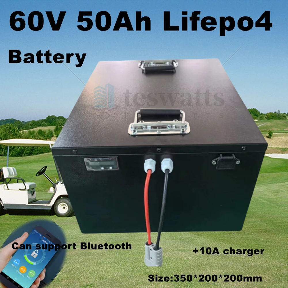 Batterie 60V 50Ah lifepo4， Equipped with Bluetooth BMS for 3000W electric vehicles, forklifts, mountain bikes+10A charger