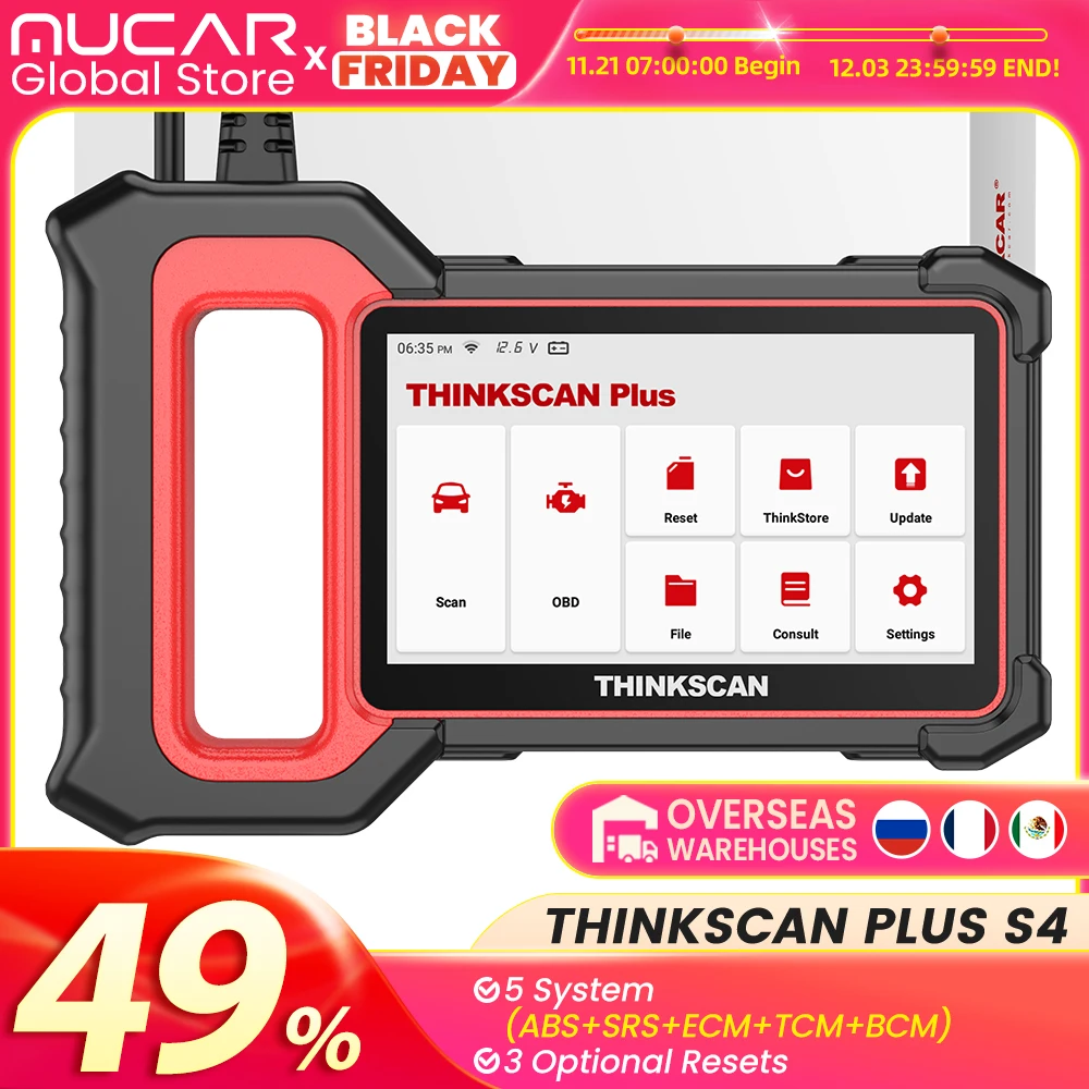 THINKCAR Thinkscan Plus S4 Professional Car Diagnostic Tools Auto obd2 Scanner ABS Brake Mulit-system Code Reader Free Update