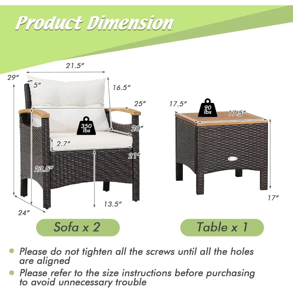 Juego de muebles de patio de piezas, juego de sofá de ratán para exteriores con mesa de centro, juego de conversación para patio con cojín extraíble