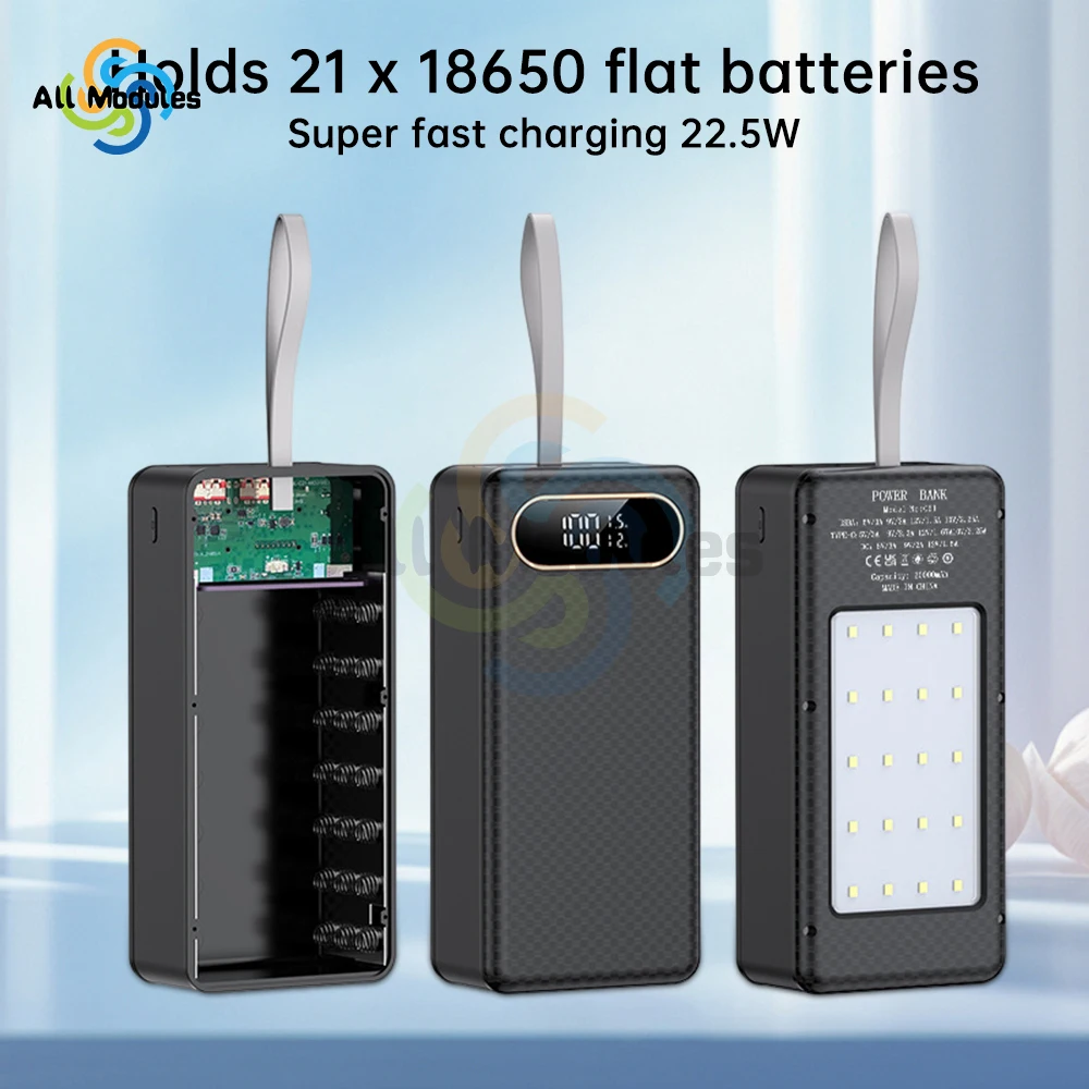 

22.5W 18650 Battery Power Bank Case 21*18650 Flat Tip Battery No Soldering Mobile Power Kit DC Output Camping Lights Kit