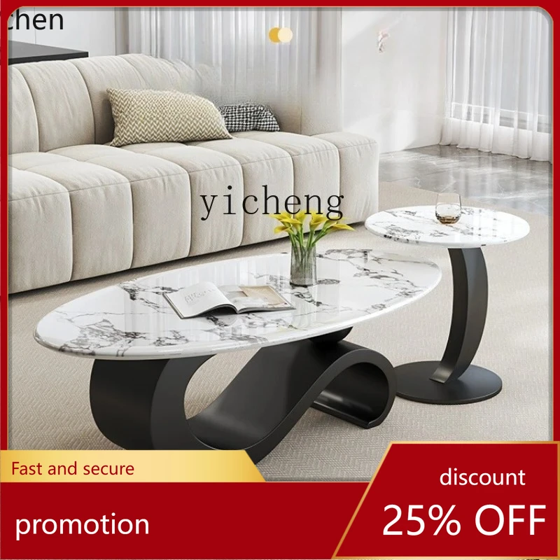 

ZML Modern Light Luxury Simple Home Living Room Advanced Design Microcrystalline Stone Coffee Table Combination