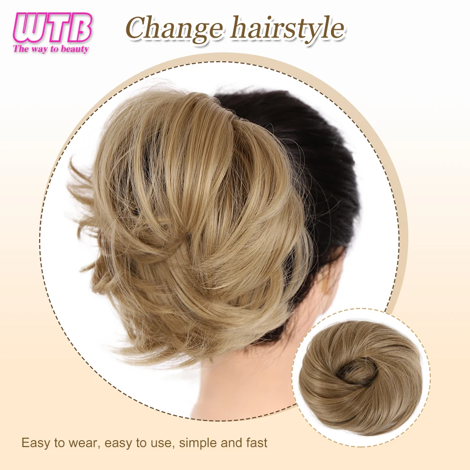 Chignon Synthétique artificiel astique pour Femme, Faux Cheveux Bouclés, Chouchou, Postiches, Bandes, Queue de Faisceau, Cheveux Blonds