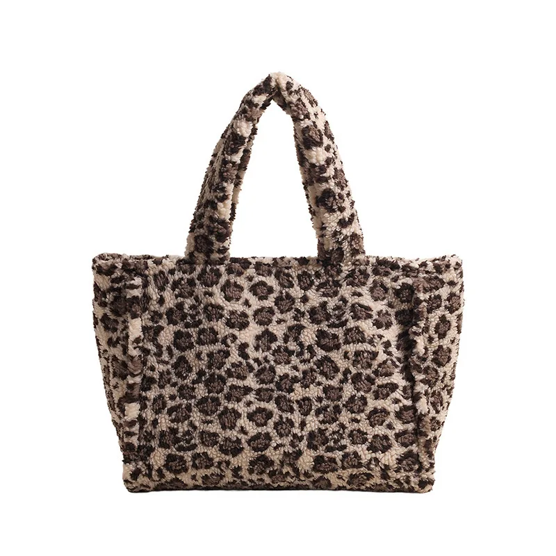 

Plush For Women 2024 New Popular Versatile Leopard Print Shoulder Bag Large Capacity Commuting Armpit Tote Bag Women's Handbag