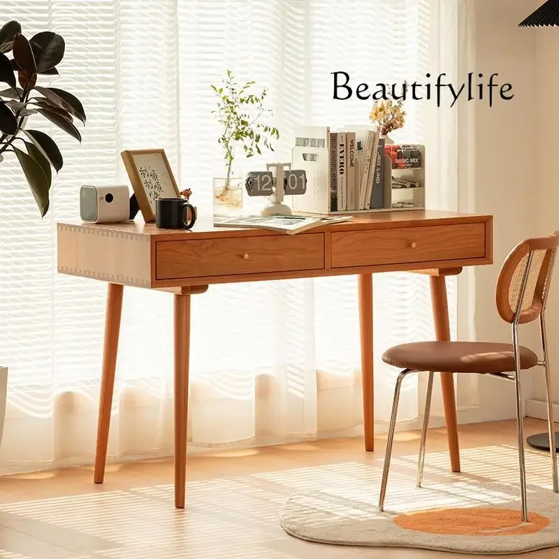 

Solid Wood Desk, Cherry Wood Writing Table, Nordic All Solid Wood Student Computer Table, Single Japanese Makeup Table X