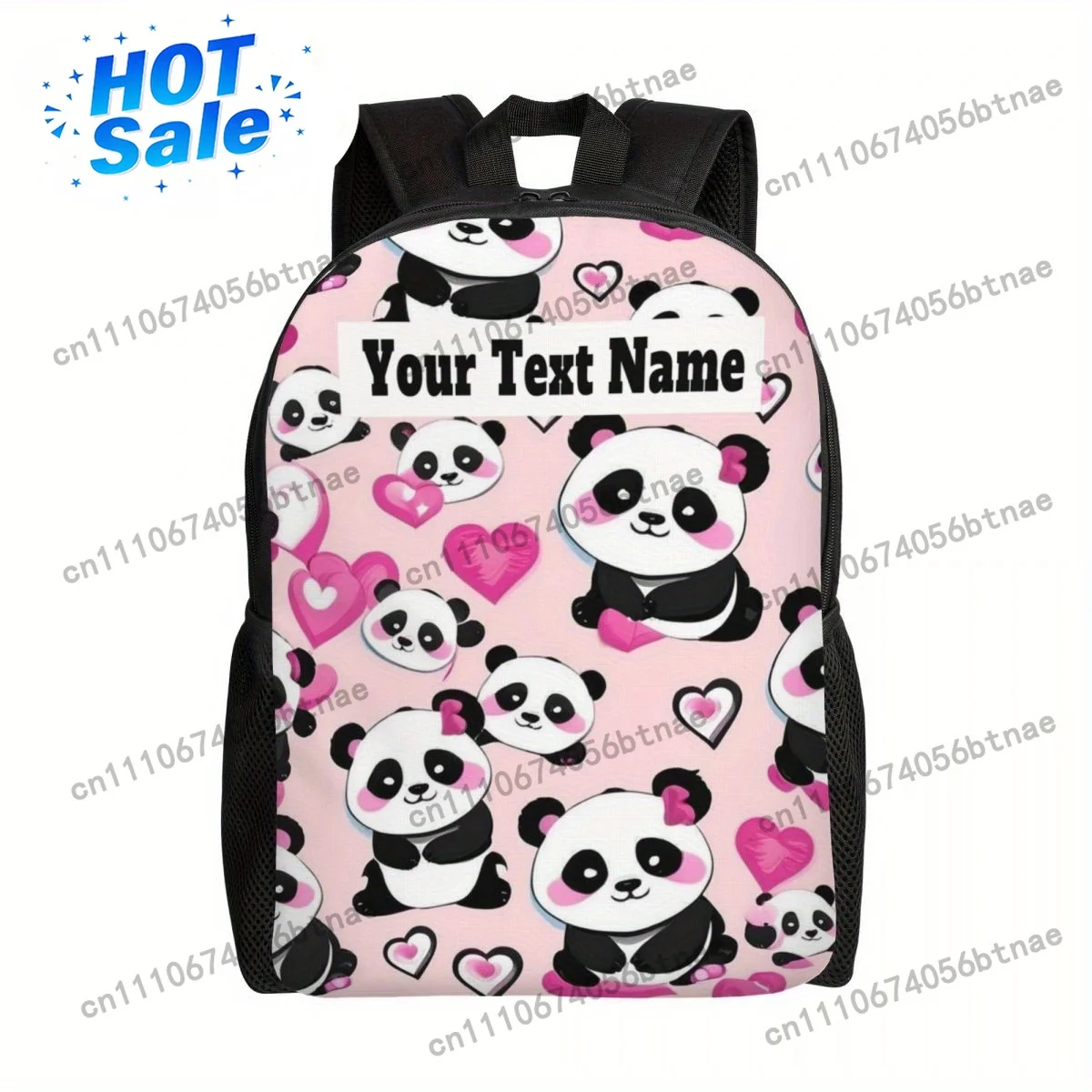 Personalized Panda Backpack - Customizable Large Capacity Travel Laptop Bag with Zipper Closure, Hand Washable Polyester Lining,