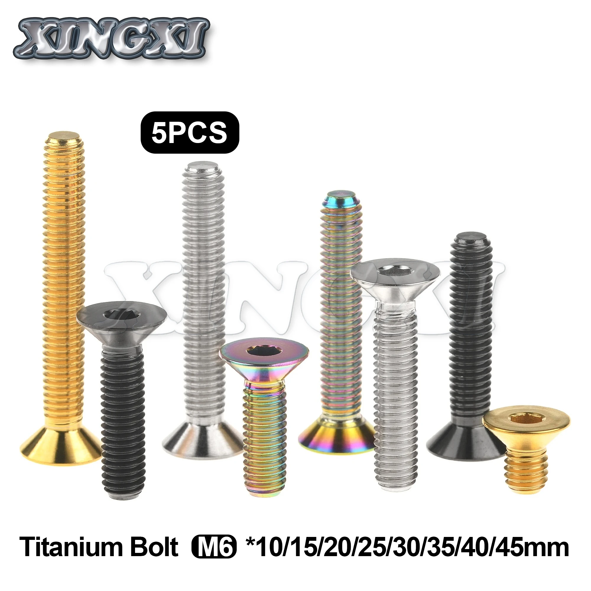 Xingxi 5Pcs Titanium Bolt M6X10 15 20 25 30 35 40 45mm Allen Key Flat Countersunk Head Bolts for Bicycles Motorcycles Fasteners