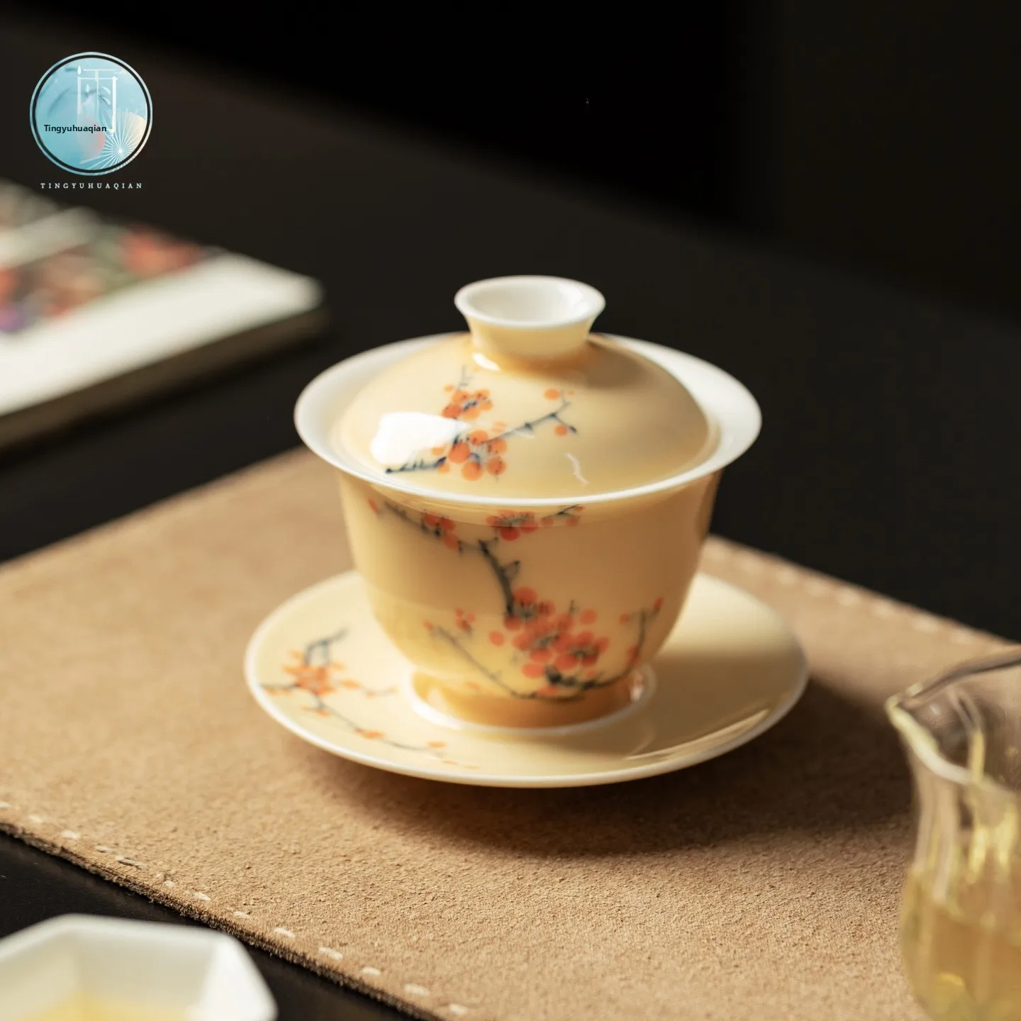 

Large Size Hand-Painted Plum Blossom Ceramic Cover Bowl Thin-walled High-End Gongfu Tea Set Simple Home Use Tea Tools