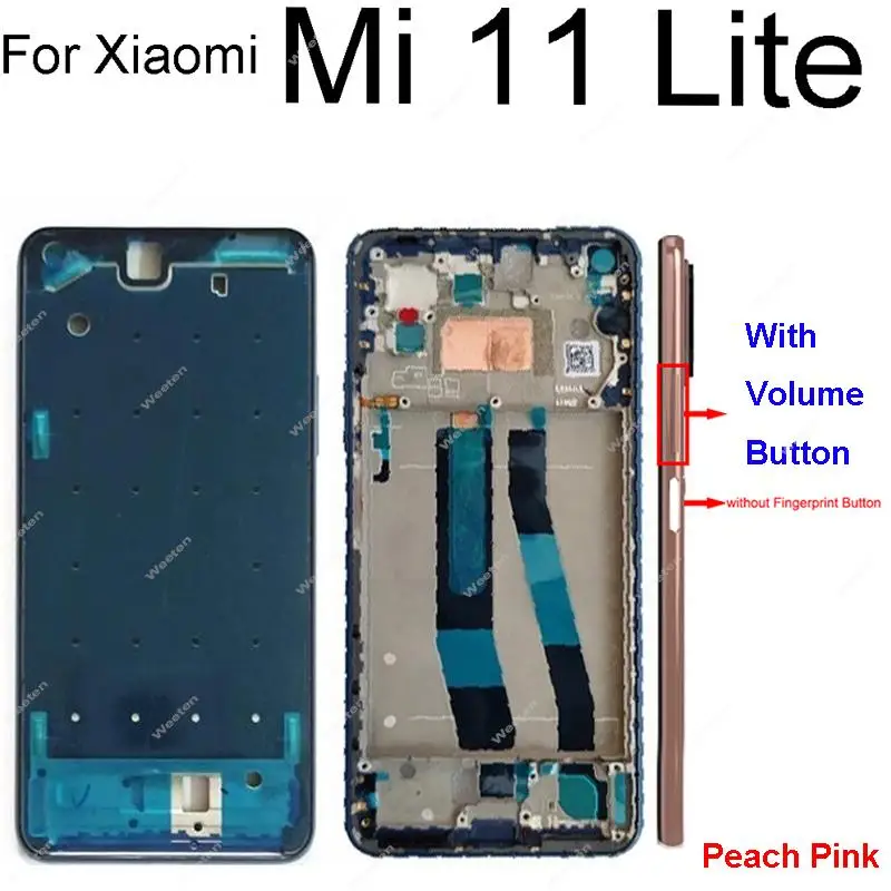 Middle Frame Housing For Xiaomi Mi 11 Lite Rear Middle Bezel Holder Plate with Volume Side Buttons Repalcement Repair Parts