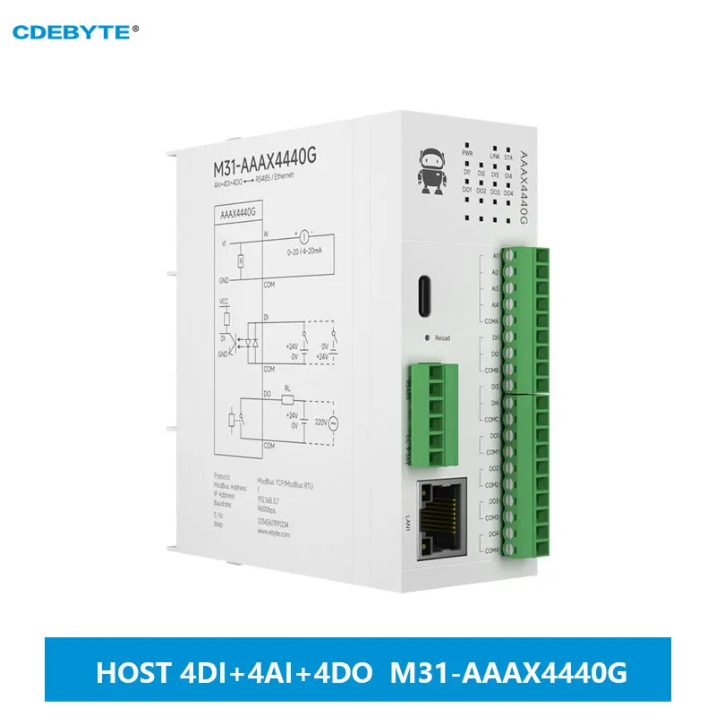 4DI+4AI+4DO Distributed Remote IO Module Analog Switch Acquisition CDEBYTE M31-AAAX4440G Host Module Free Splicing PNP NPN