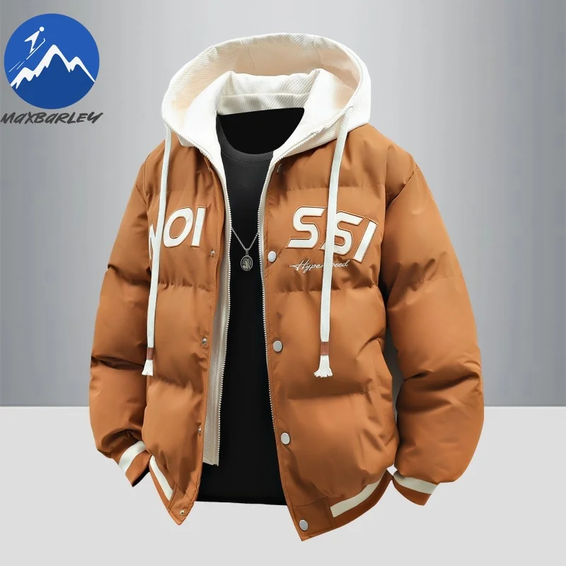 

Maxbarley Lightweight Padded Jacket Men Winter Harajuku Thick Warm Fake 2 Cotton Padding Coat 2025 Ski Cold Proof Hooded Parka