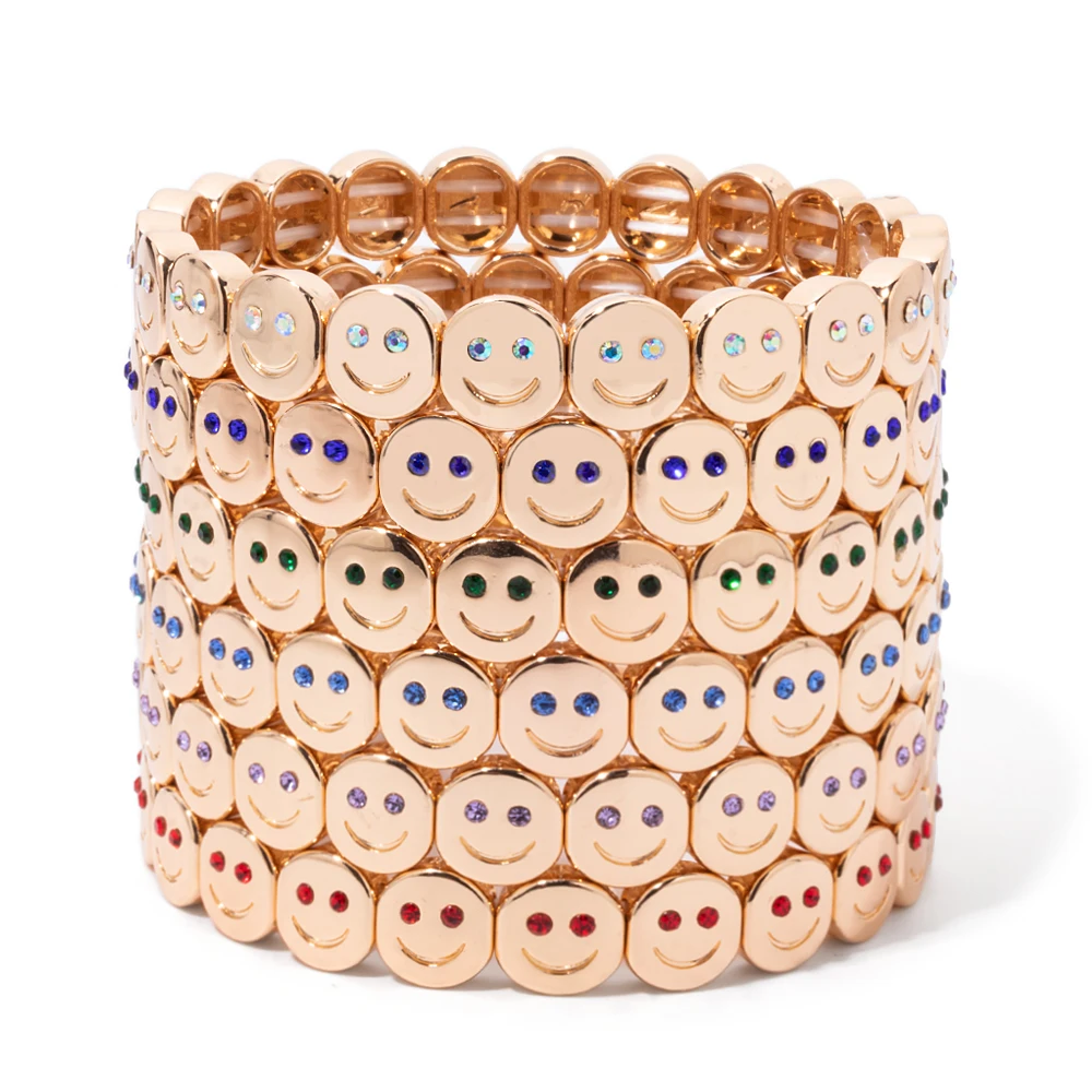 2025 New Happy Bracelets For Women Inlaid Diamond Eyes Good Motional Elastic Bangle