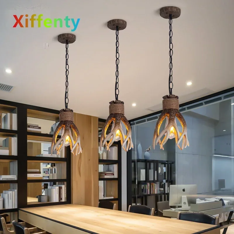 

American Chandelier in The Dining Room Antler Horn Pendant Ceiling Light Living Room Chandelier Bar Counter Booth Lamp