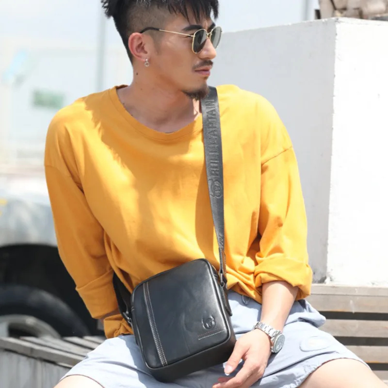 Real leather men's square shoulder bag business travel mobile phone tablet storage large capacity shoulder crossbody bag
