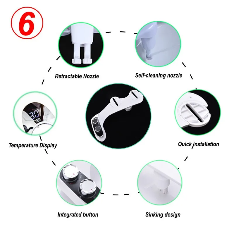 Imagem -06 - Bidé de Bocal Duplo Auto-limpante Ajustável Lavadora de Vaso Sanitário Feminina Quente e Fria Display Digital Não Elétrico Temperatura