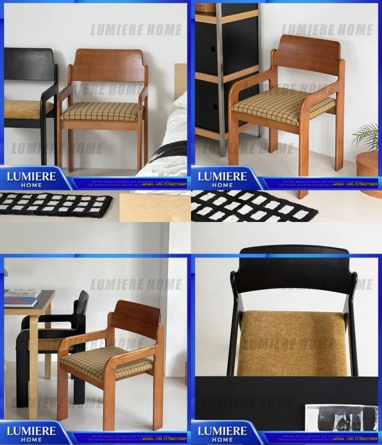 

French style upholstered dining chair with armrest vintage coffee shop office meeting room creative side chair soft padded