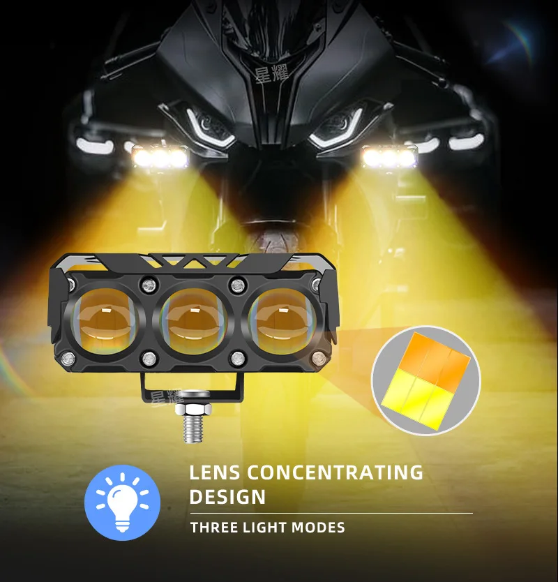 Motorspots met drie ogen, led-koplampen, tweekleurig licht, dichtbij en ver licht, waterdichte koplampen, aangepaste lampen