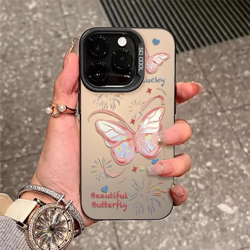 

Beautiful Pink Butterfly IMD Phone Case For iPhone 16 15 14 12 13 12 11 Pro Max X XS XR 7 8 Plus 11 13 Hard PC Laser Matte Cover