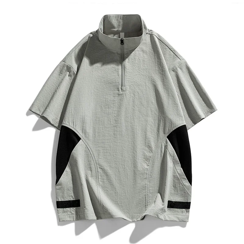 

Мужская футболка-поло больших размеров (8XL, 7XL, 6XL, 5XL) с воротником-стойкой, на молнии, с коротким рукавом, дышащая, летняя, в стиле пэчворк, оверсайз