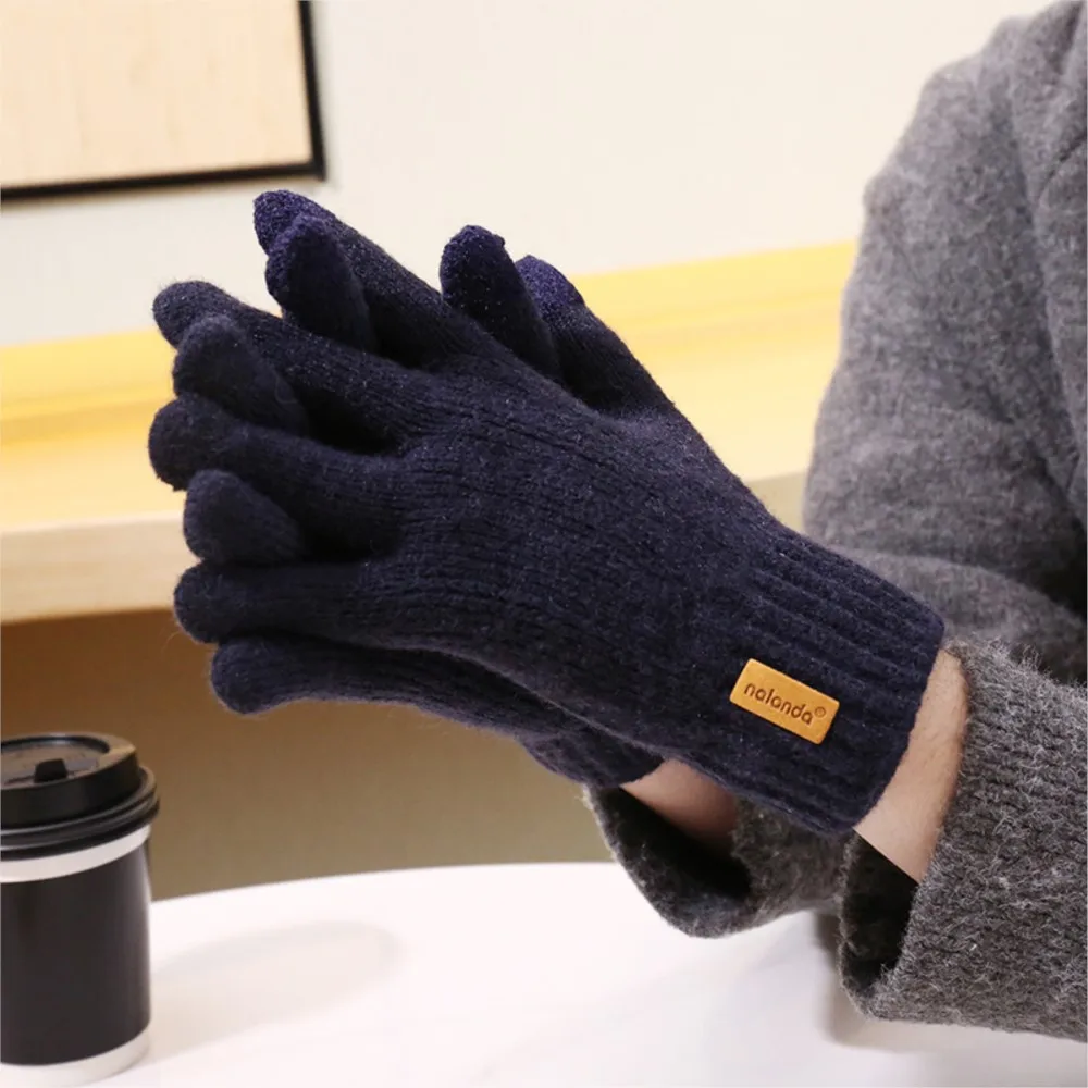 Men's gloves autumn and winter gloves for kids thickened warm touch screen five-finger wool dual-purpose knitting student glove