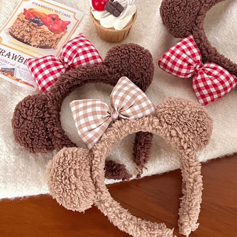 Kawaii Women Bow Bear Ear Plush Hair Band Wash Face Cute Cartoon Kid Headband Female Sweet Cute Girls Hairband Hair Accessories