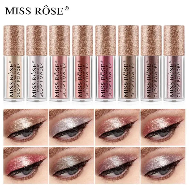 MISS ROSE-sombra de ojos líquida, 16 colores, brillo intermitente, resistente al agua, portátil, Metal brillante, sombra de ojos ahumada, cosmética