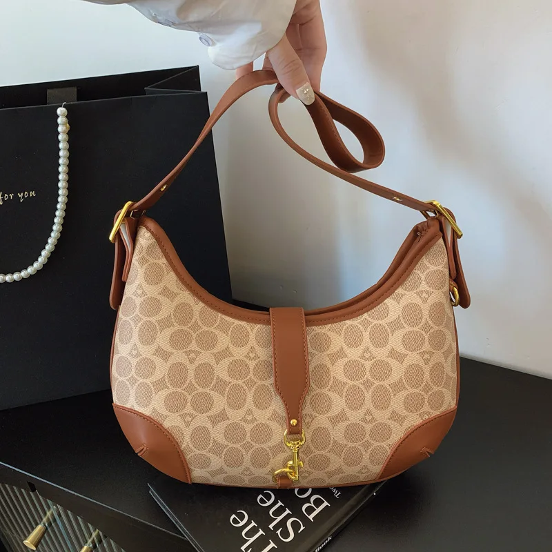 

​ ​ Винтажная сумка подмышки с цветными блоками 2025 года, женская сумка через плечо в стиле ретро, двухцветная сумка через плечо, шикарный день