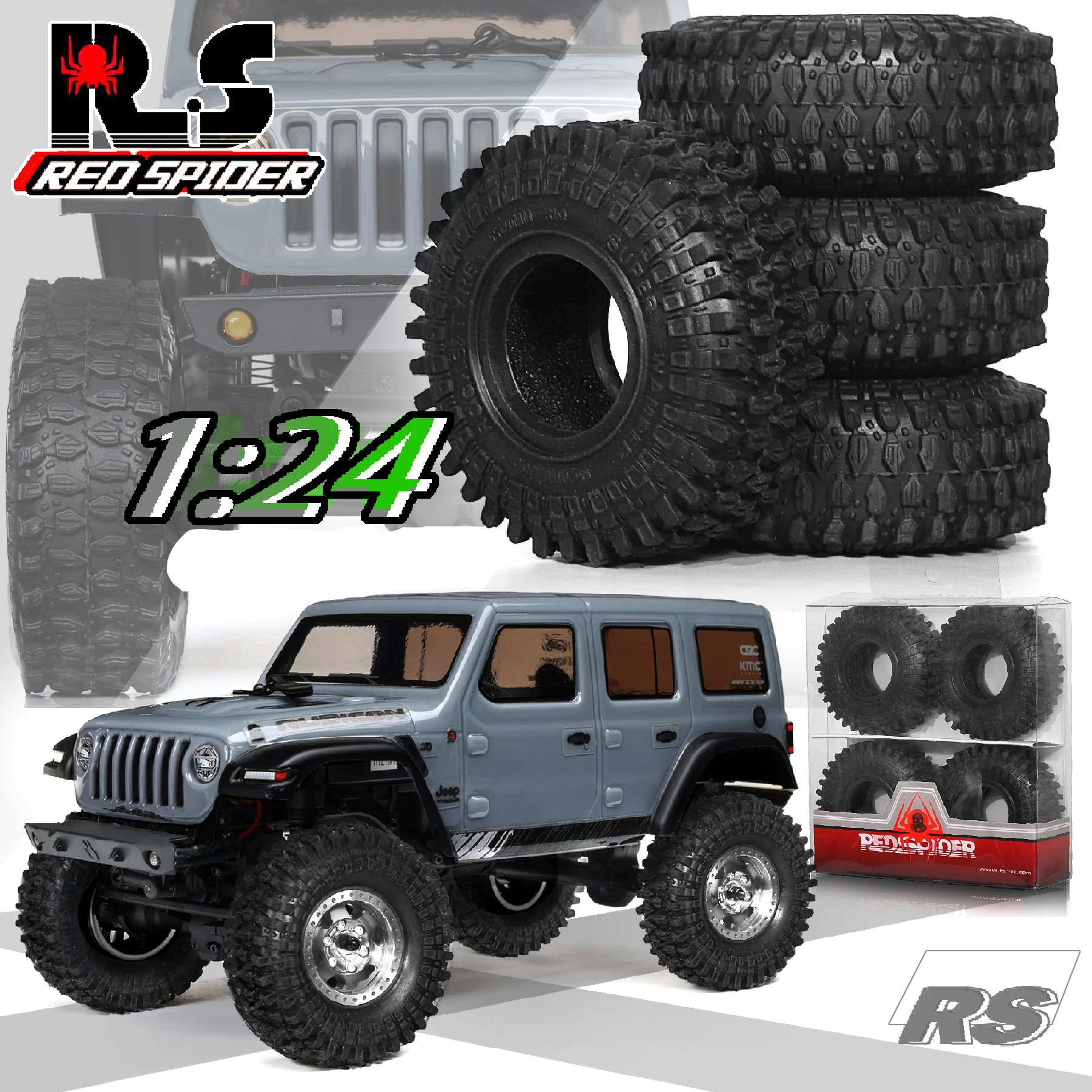 RED SPIDER 1.0 Tires  Rock Terrain Crawler Tires for  1/24 1/18 TRX4M SCX24 AX24 FCX24 Upgrade Parts