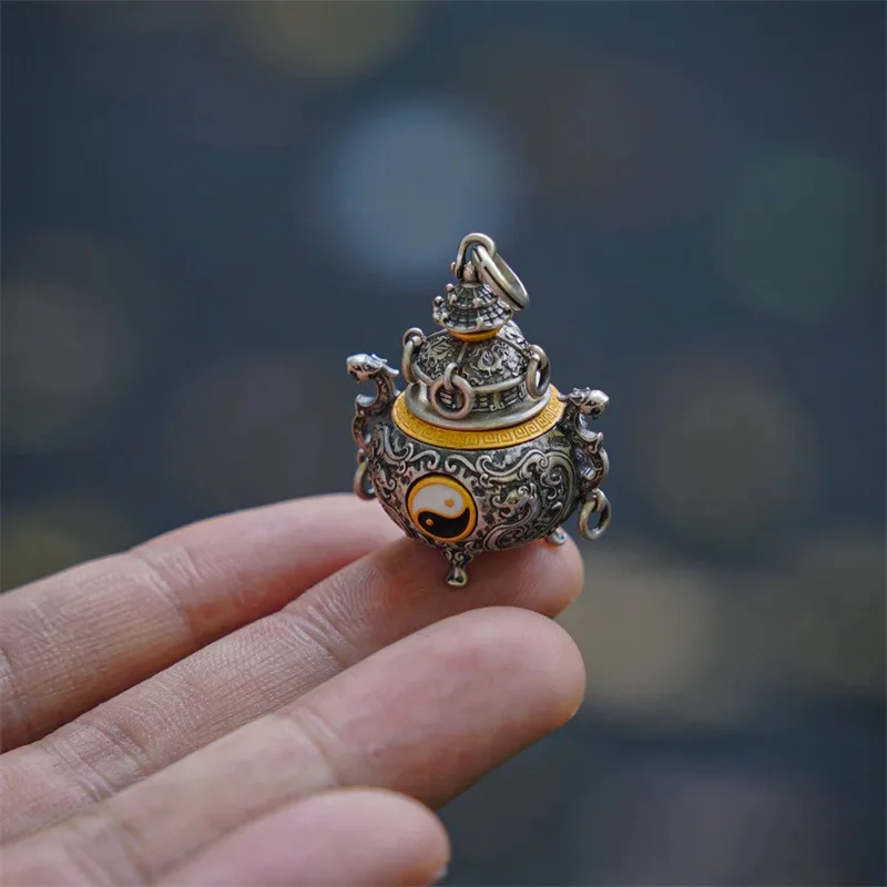 Chinese Style Retro Yin Yang Bagua Incense Burner Pendant Necklace Good Luck Blessing Feng Shui Handcrafted Jewelry Trendy Sweat