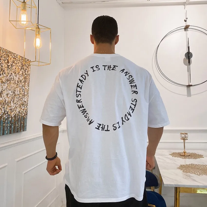 2022 New Men Loose Oversized Fitness T Shirt Fashion Black Yellow Tshirt Summer Gym Short Sleeve Cotton Casual Top Clothing