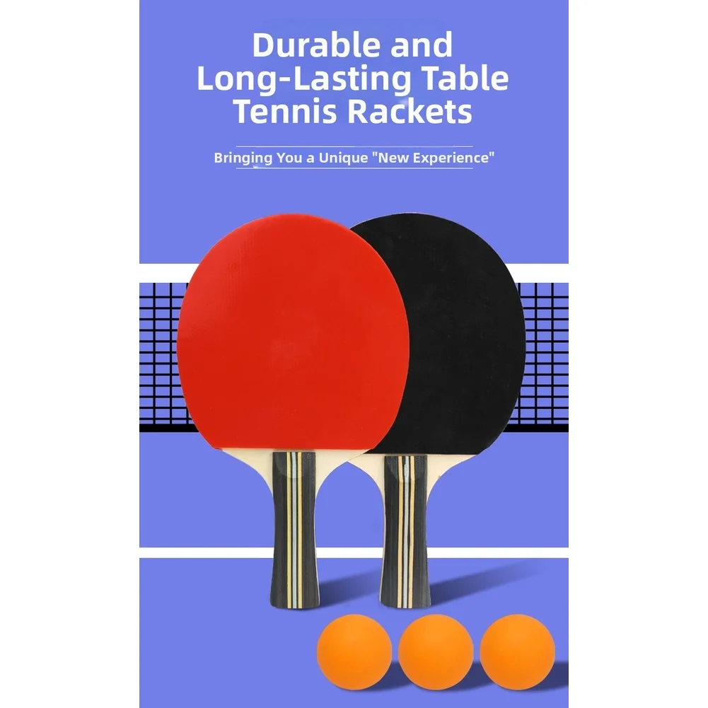 Table Tennis Starter Set for New Players 7-Layer Poplar Wood Rackets with Double-Sided Rubber and Sponge Elasticity