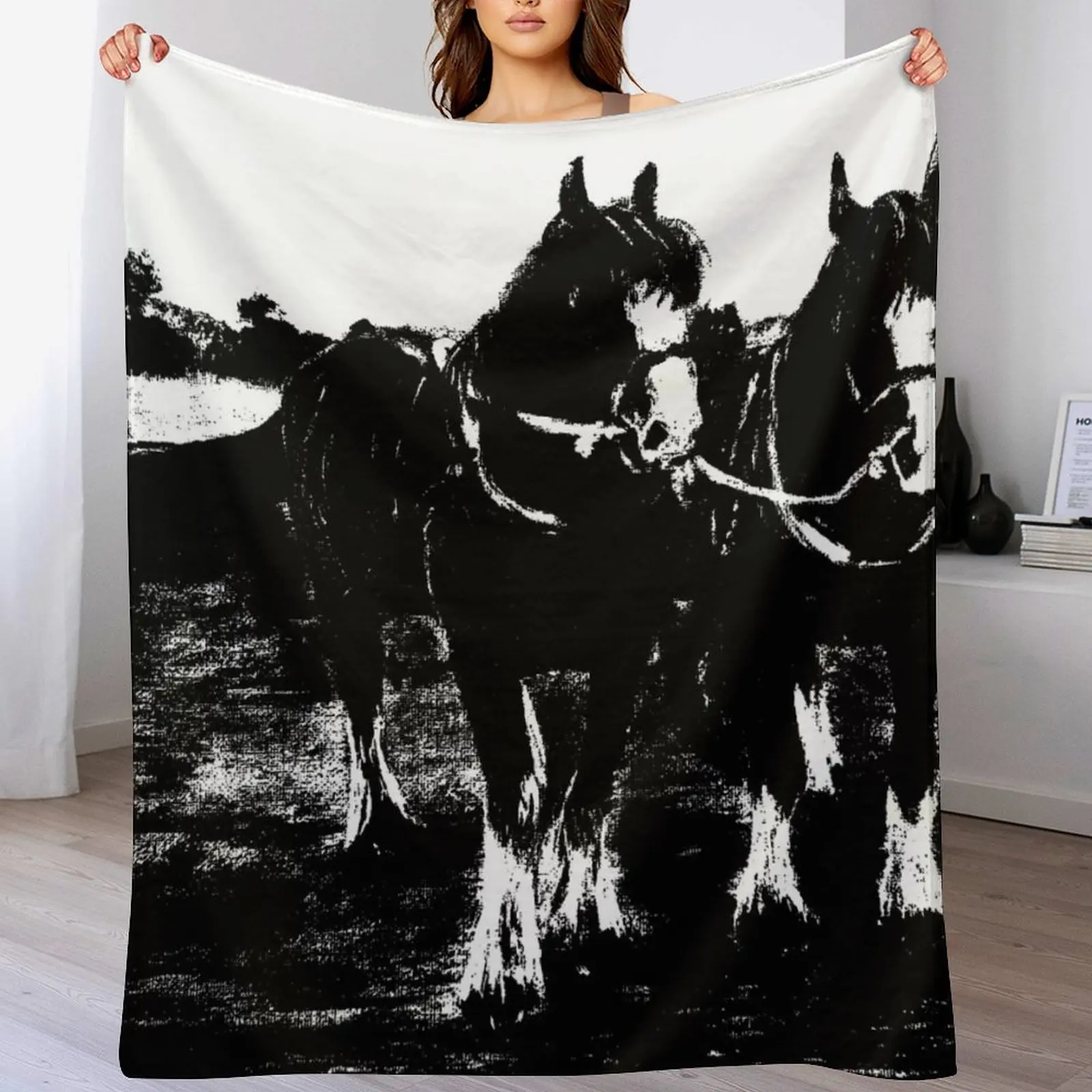 

Plough Horses Throw Blanket Shaggy Hairys Bed linens Quilt Blankets