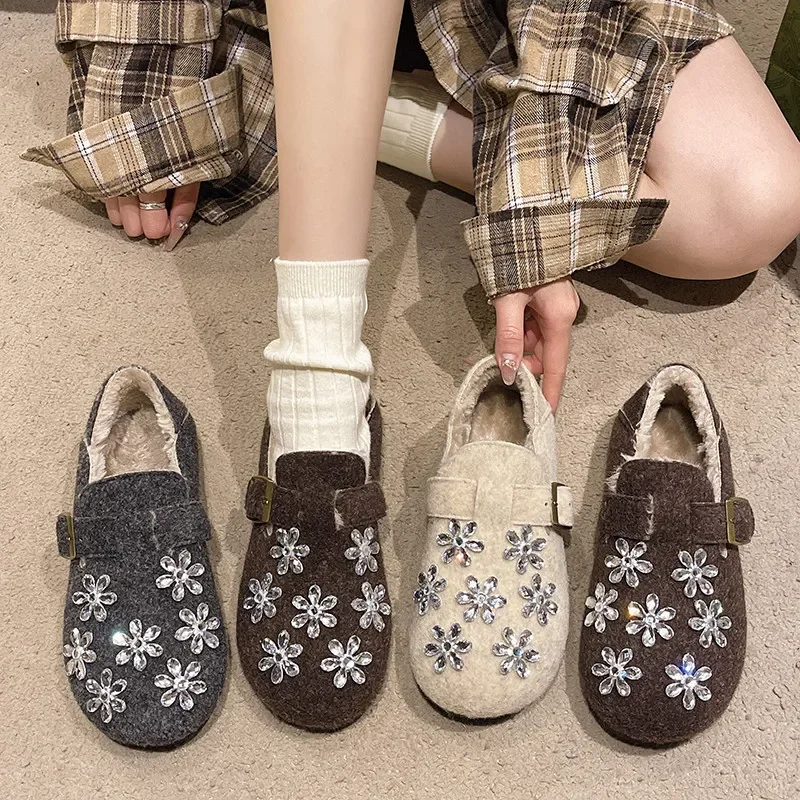 

Women Shoes Winter Slip-on Modis Casual Female Sneakers Crystal All-Match Fall Slip On 2024 Winter New Rhinestone Moccasin Fashi