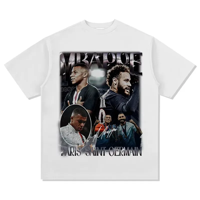 Mbappé & Neymar 100%cotton men's football Tshirt Paris jersey Commemorative shirt Summer Unisex oversized Short Sleeve shirt