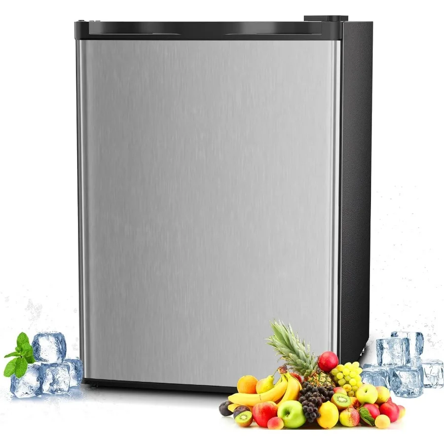 

Mini Compact Refrigerator with Freezer 2.6 Cu.Ft. Single Door Adjustable Removable Shelves for Apartment Dorm Office Use Silver