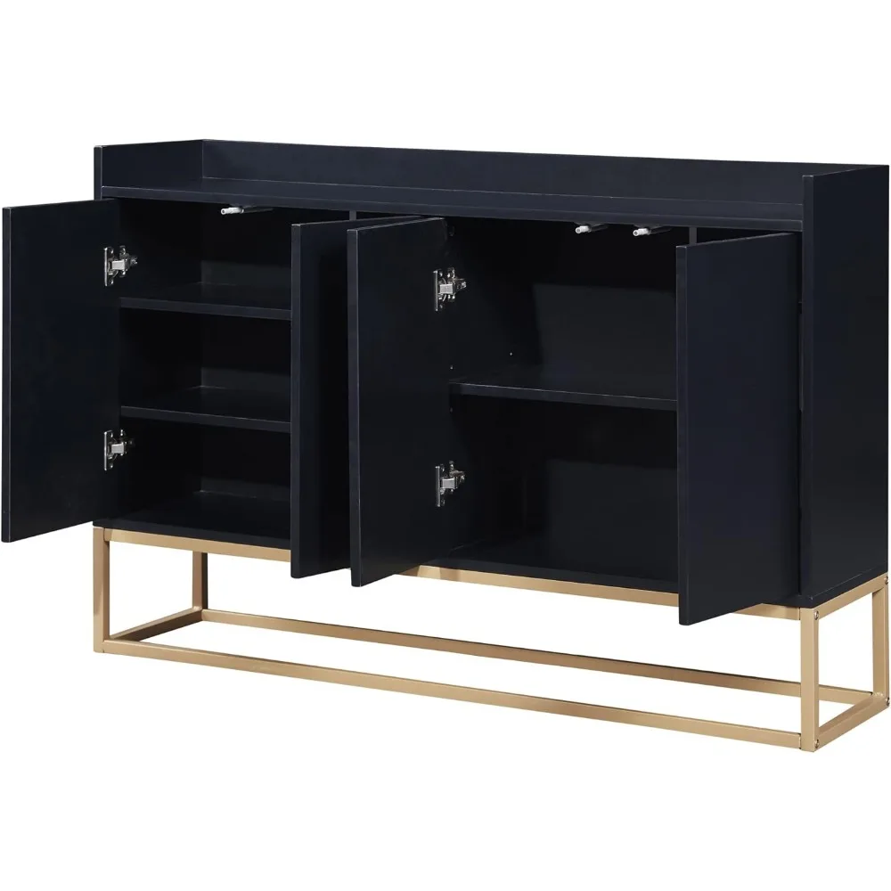 خزانة تخزين جانبية حديثة مع أبواب وقاعدة معدنية، خزانة بوفيه خشبية للمطبخ مع أرفف قابلة للتعديل لـ Sma