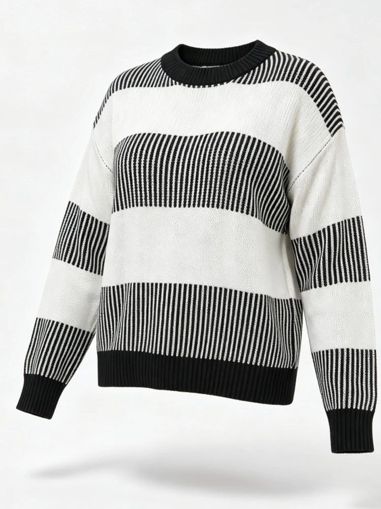 Plus Size Women's Fashionable Solid Color 0XL-3XL Sweater Pullover Tops Women's Cross O-Neck Long Sleeved Pullover Sweater
