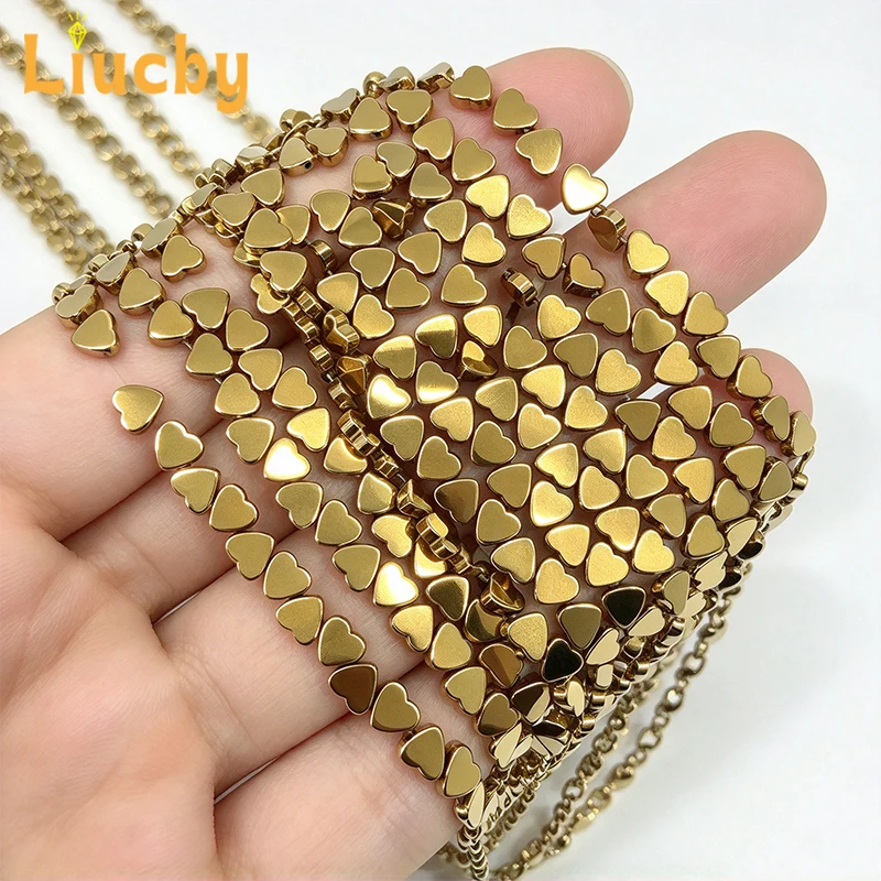 Natürliche magnetische Hämatit-Herzperlen, goldene Edelsteinperlen für die Schmuckherstellung, DIY-Armband, Halskette, Ohrring, Heilstein – Detail 5