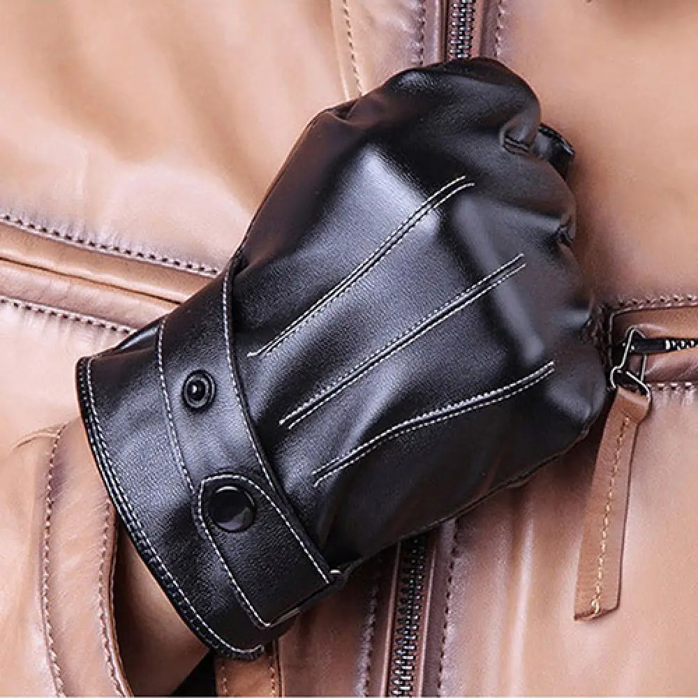 Motorcycle Glove Men Winter Fashion Faux Leather Full Finger Touch Screen Warm Gloves Motorcycle Gear