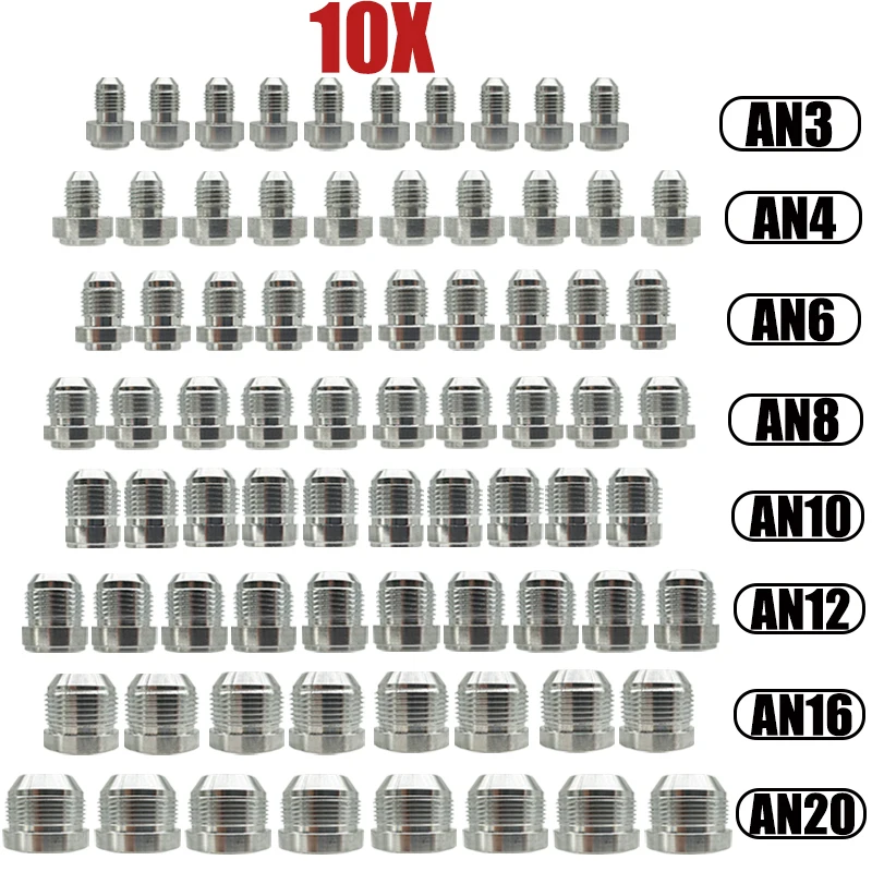 10X 3AN 4AN 6AN 8AN 10AN 12AN 16AN 20AN Male Weld On Fitting Adapter Weld Bung Aluminum Hose Straight Thread Connector Silver
