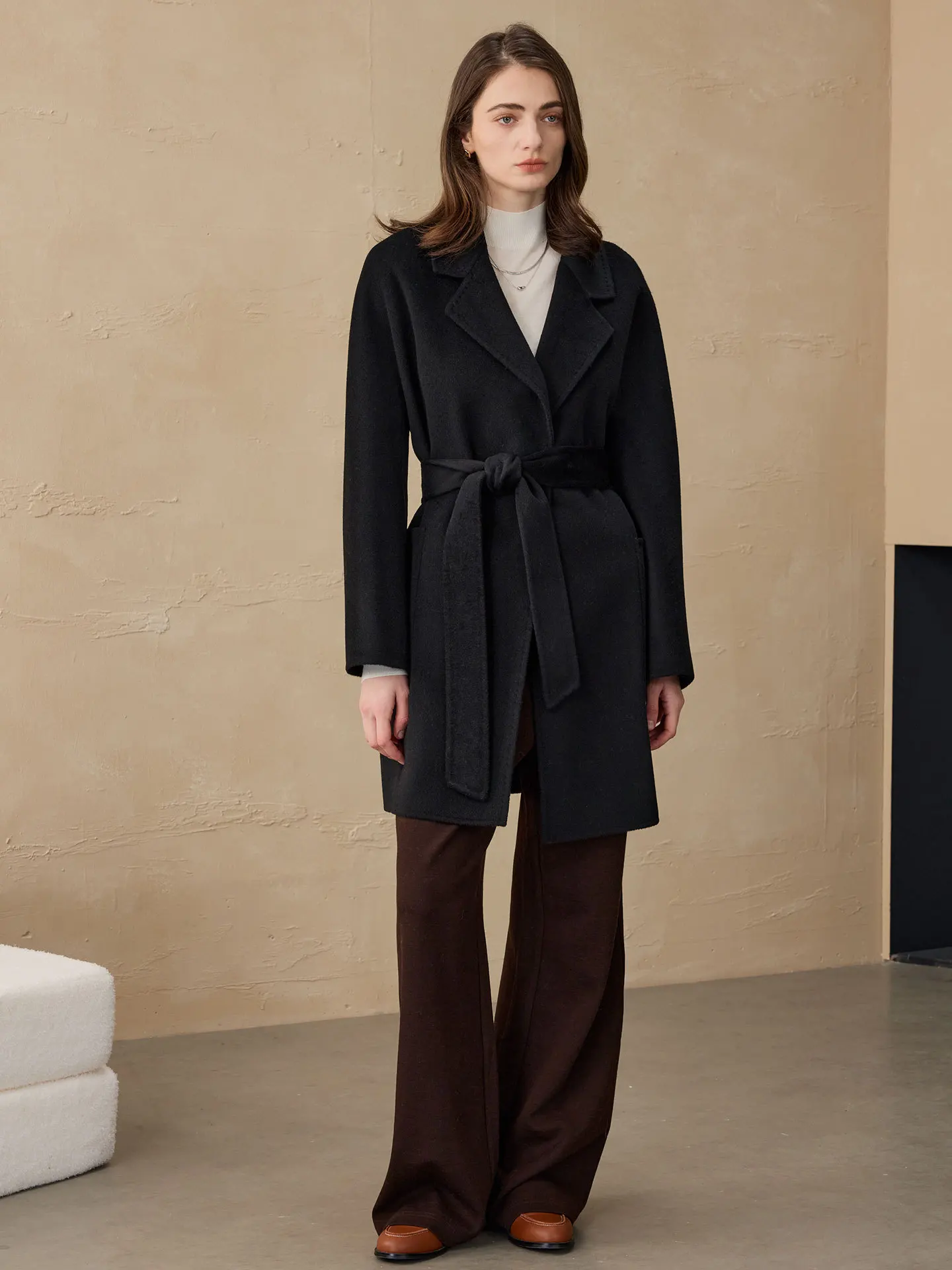 Allingentle Women's Blazer Woolen Luxury Jacket Warm Coat with Belt for Cocktail Party Daily Outfits Customize