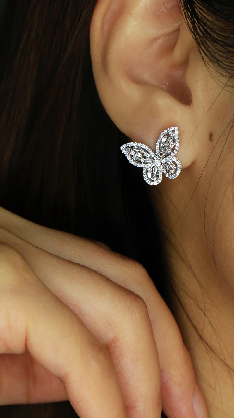 LUOWEND 100% 18K White Gold Earrings Luxury Butterfly Shape 0.88carat Real Natural Diamond Stud Earrings for Women Fine Jewelry