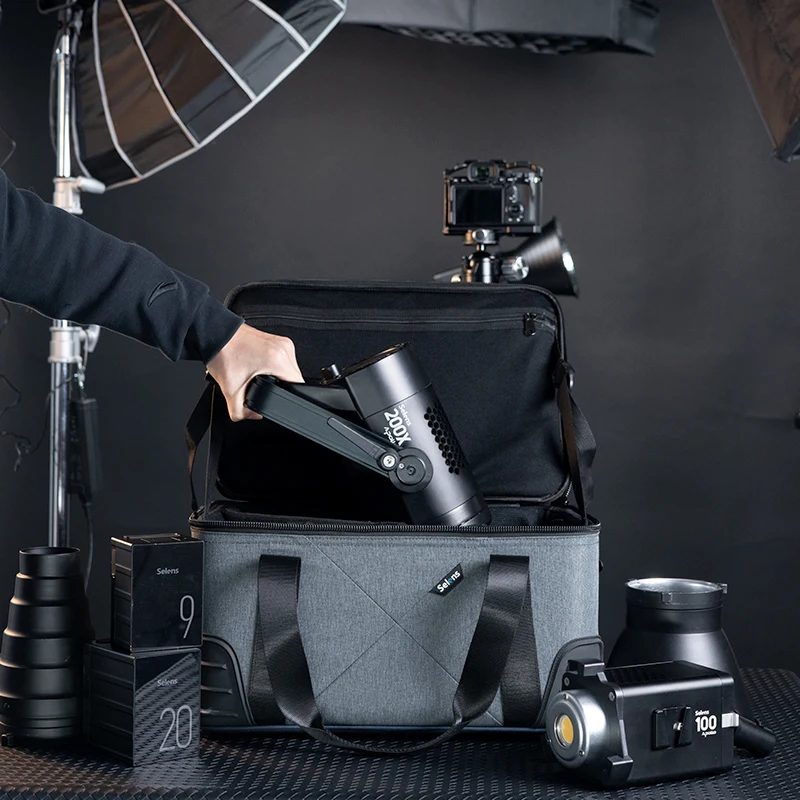 Profesjonalne wodoodporne etui Selens S/M/L na sprzęt do oświetlenia fotograficznego z przegródkami, uchwytem do przenoszenia i paskiem na ramię