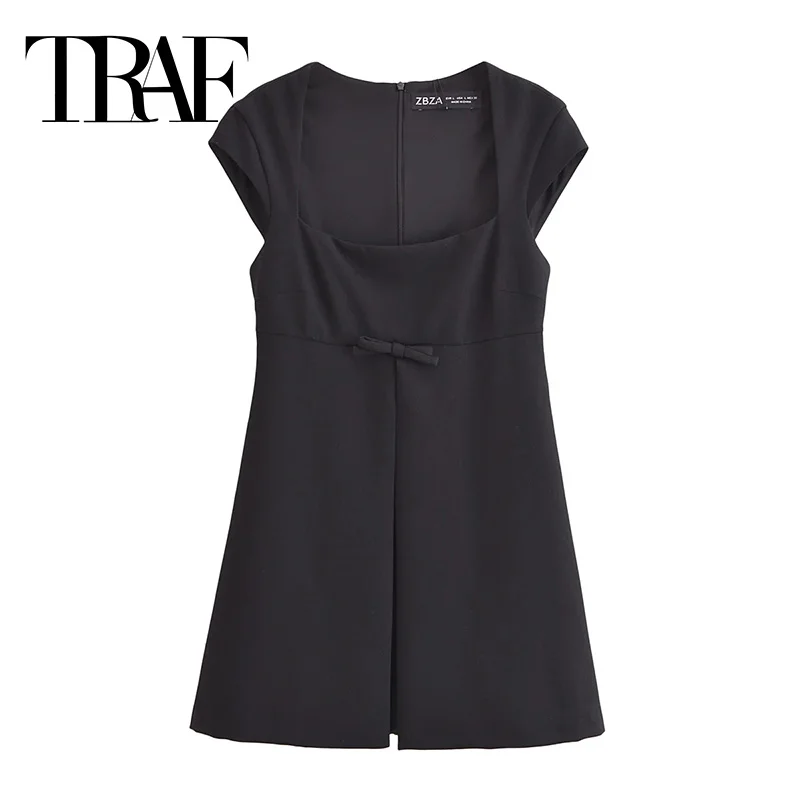 

TRAF 2024 Woman Short Playsuit Black Jumpsuit Women Square Neck Short Sleeve Elegant Party Jumpsuit For Women Summer Overalls