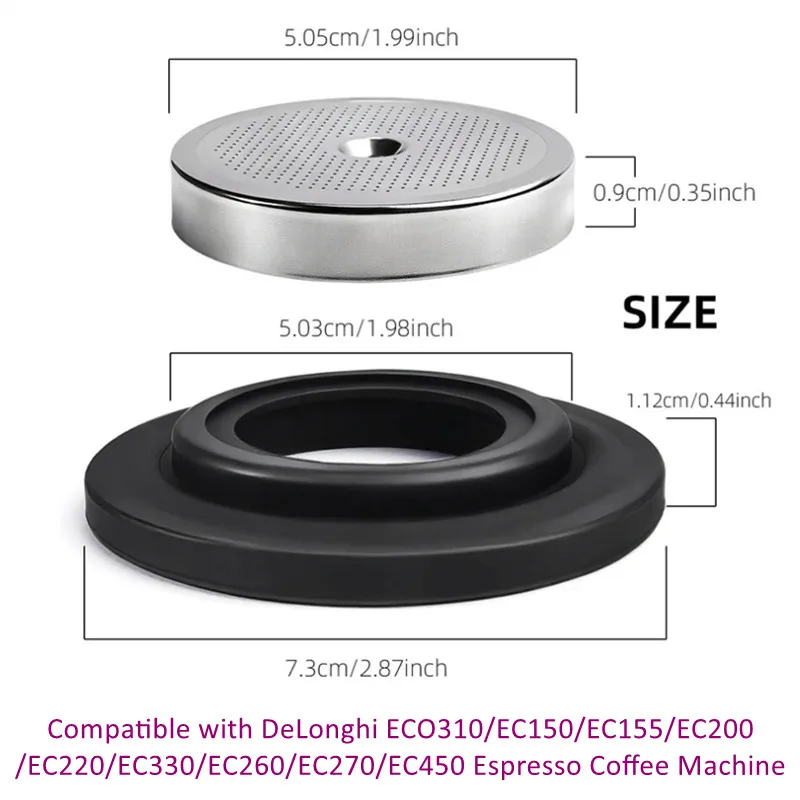 For DeLonghi ECO310/EC150/EC155/EC200/EC220/EC330/EC260/EC270/EC450 Espresso Machine Shower Screen Filter 51mm & Seal Ring Set