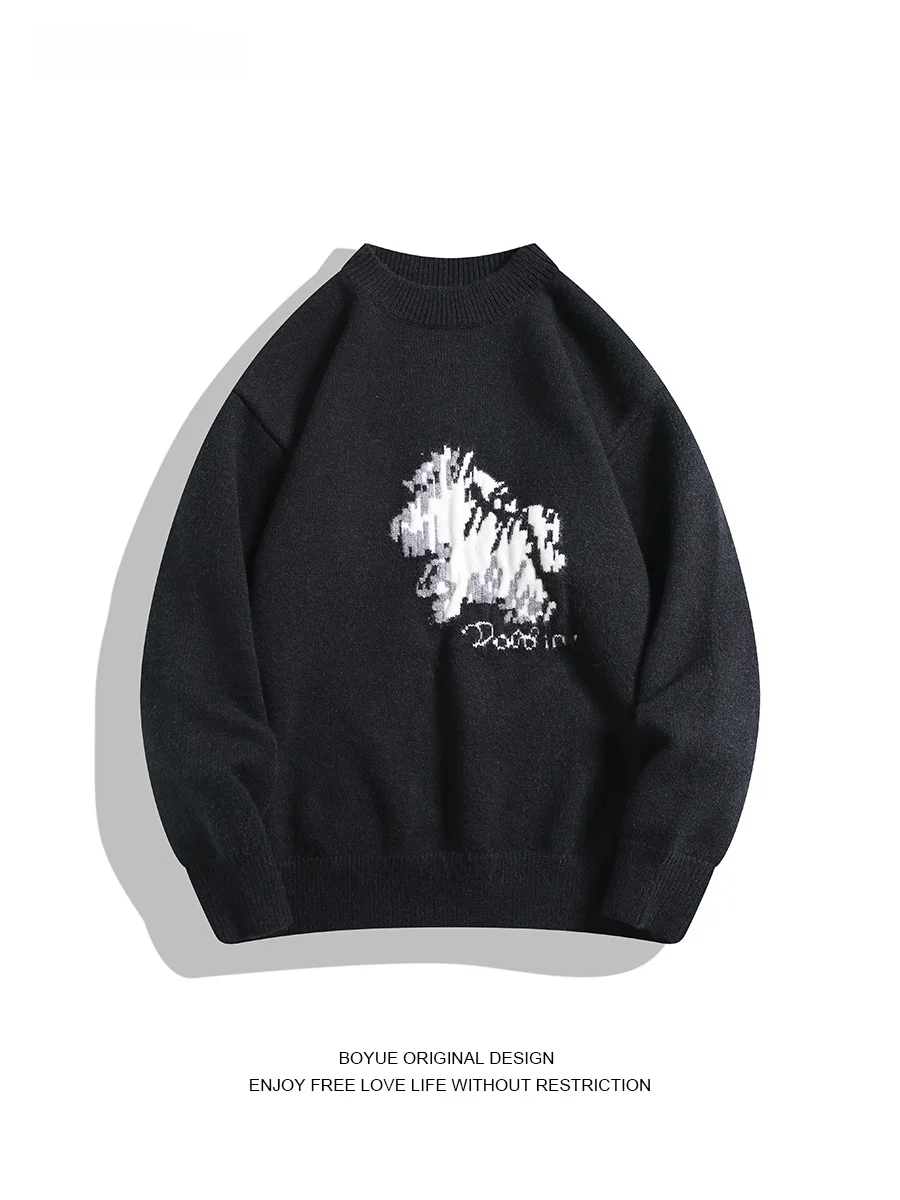 

Круглый вязаный свитер Boyue с вышивкой, повседневный забавный брендовый мужской и женский модный базовый слой, зимний теплый длинный топ све