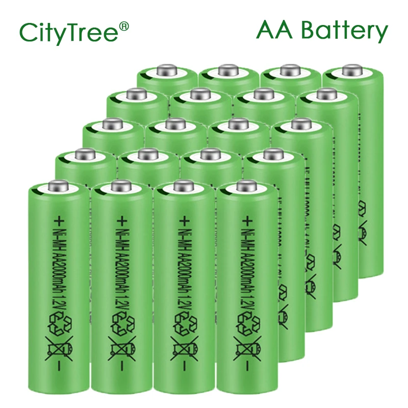 CityTree AA Battery Rechargeable 1.2V Ni-MH Battery 2000mAh 2A NiMH AA Batteries for Clock Toys Camera Flashlight