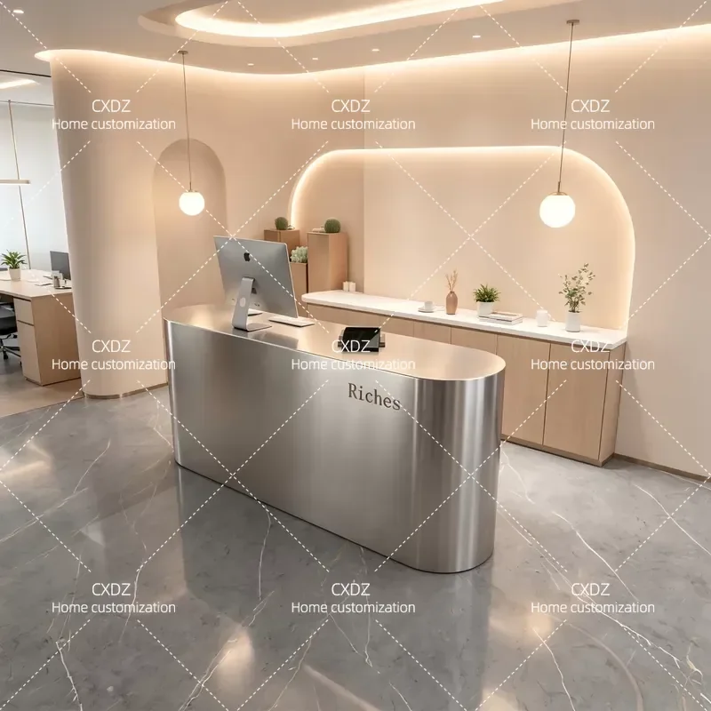 Light luxury stainless steel front desk Clothing store checkout page Company reception desk Hair salon Beauty hotel Premium