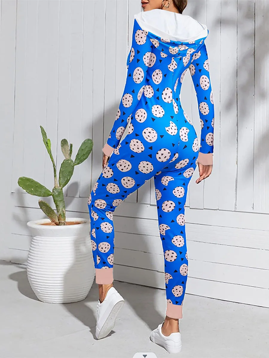 Stretchy Sexy 1Piece Pajamas for Women Cute Long Sleeve Hooded Pajamas Romper Sleepwear Jumpsuit PJS Christmas Party Homewear