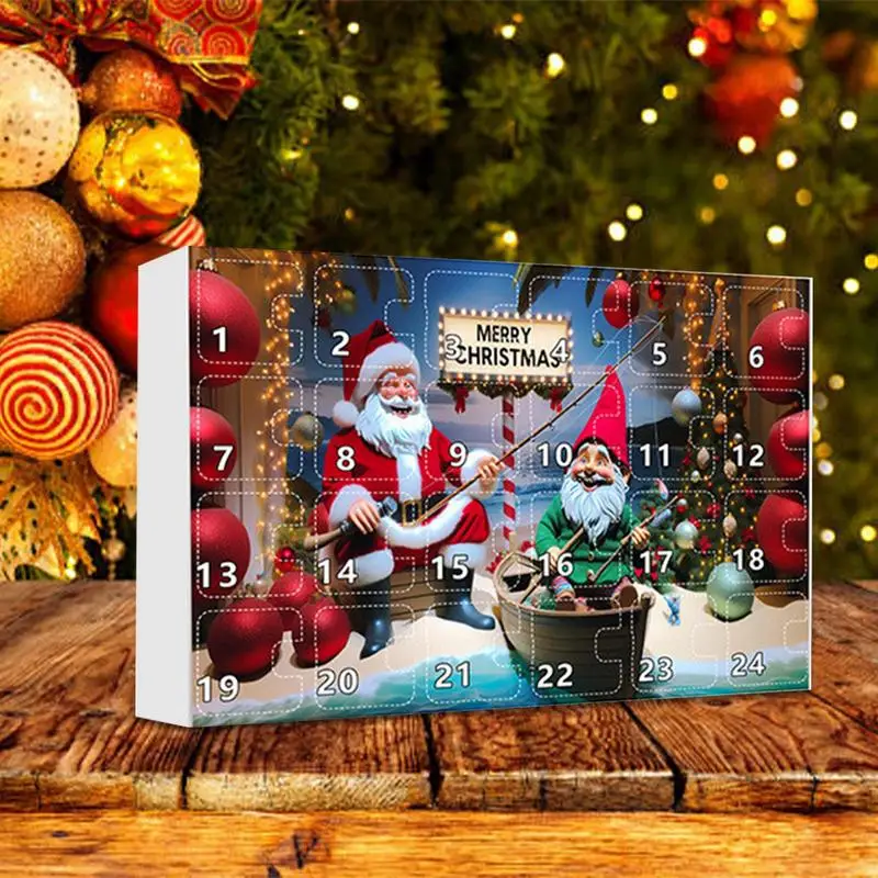 Adventskalender zum Weihnachtsfischen, 24-Tage-Angelgerät, Adventskalender, Angelhaken, Meeresangeln, Tisch, Angelköder, Haken-Set